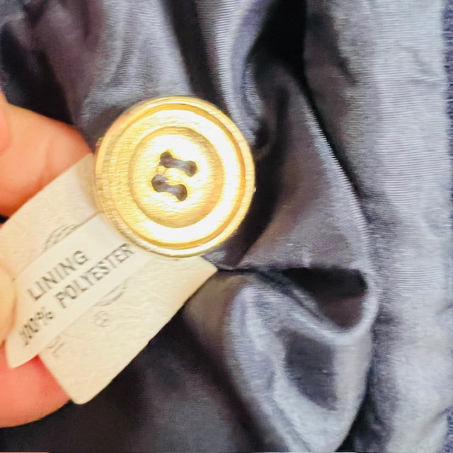 1990s vintage / SIMONA / double breasted navy wool blazer / brass buttons / 14 (3907495808910539509)