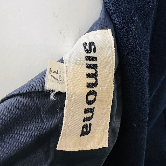 1990s vintage / SIMONA / double breasted navy wool blazer / brass buttons / 14 (3907495811987962826)