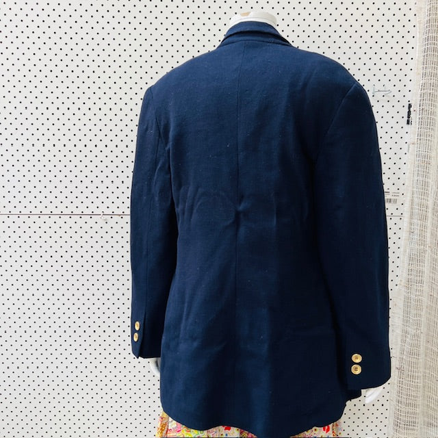 1990s vintage / SIMONA / double breasted navy wool blazer / brass buttons / 14 (3907495813692258047)