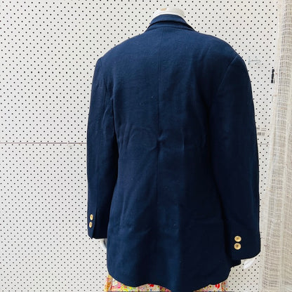 1990s vintage / SIMONA / double breasted navy wool blazer / brass buttons / 14 (3907495813692258047)