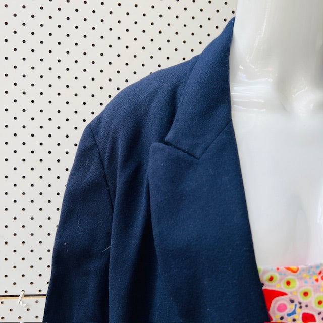 1990s vintage / SIMONA / double breasted navy wool blazer / brass buttons / 14 (3907495815263401196)