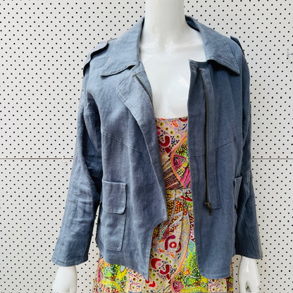 beautiful / blue linen blazer / s/m (3907495827929311845)