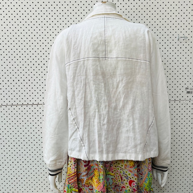MACJAYS / white linen zip front jacket / s (3907495857966200759)