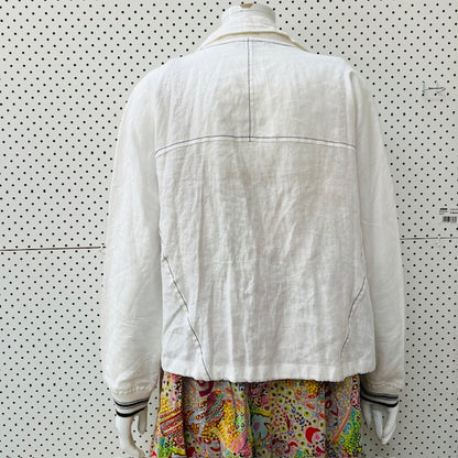 MACJAYS / white linen zip front jacket / s (3907495857966200759)