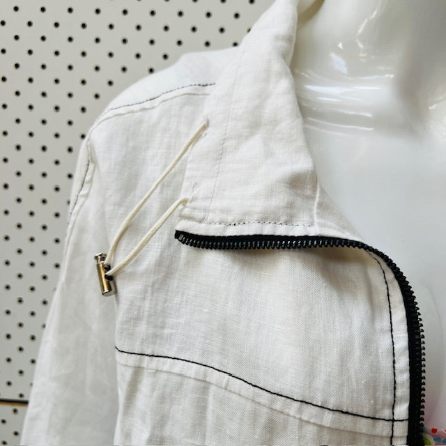MACJAYS / white linen zip front jacket / s (3907495859528148926)