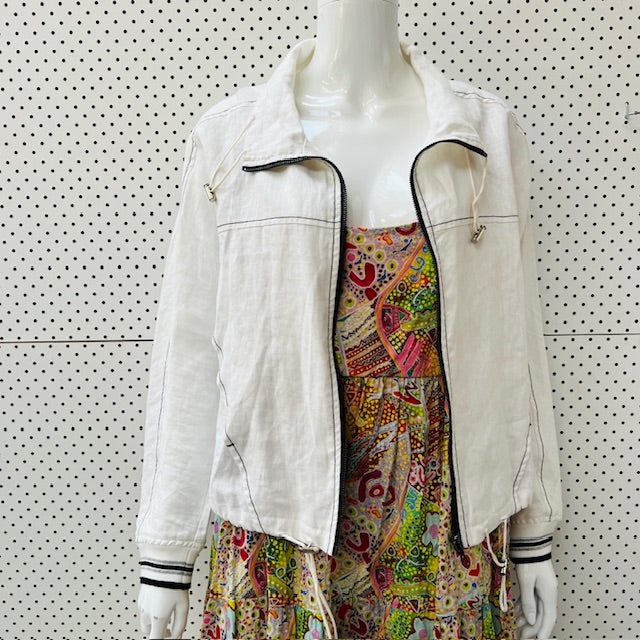 MACJAYS / white linen zip front jacket / s (3907495860990661681)