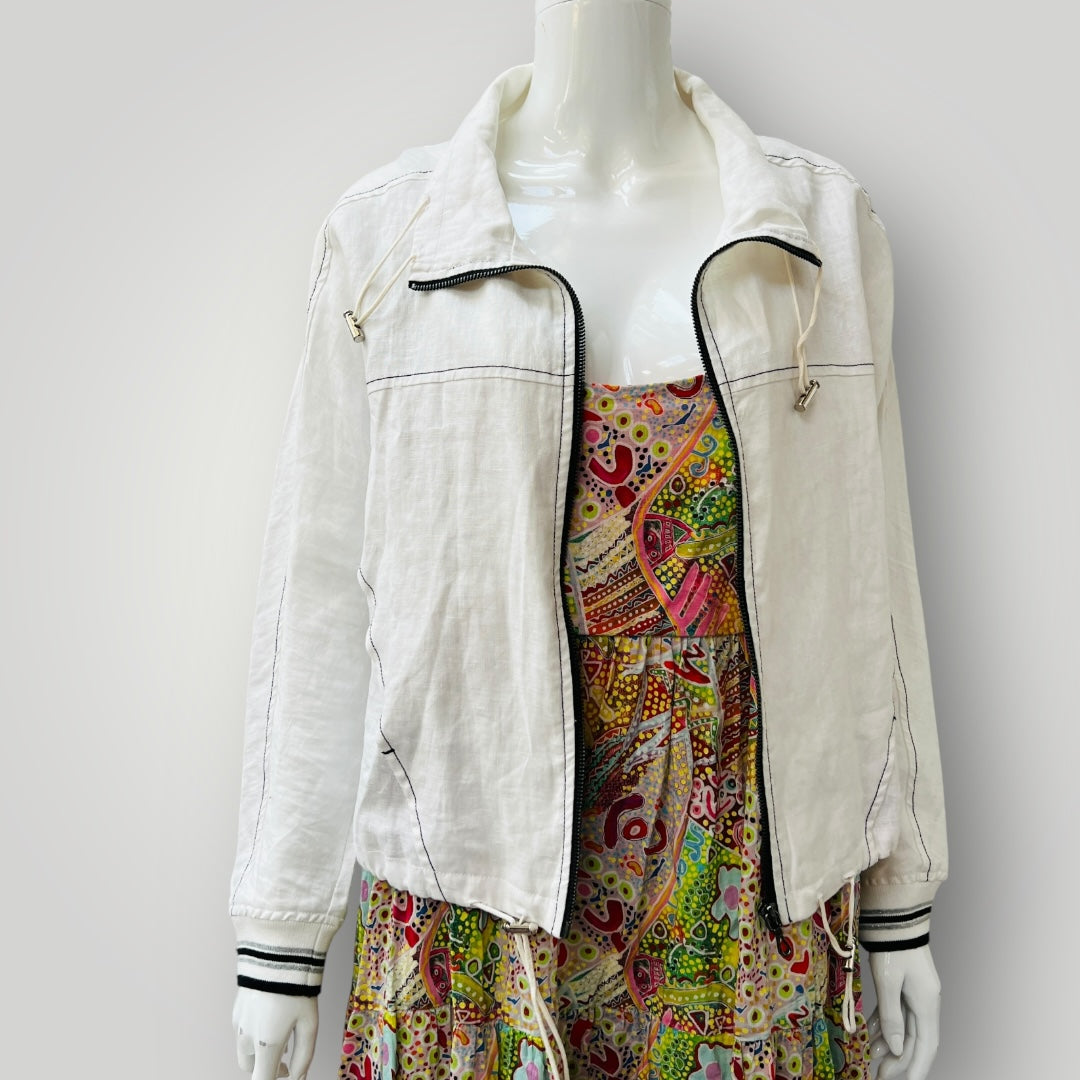 MACJAYS / white linen zip front jacket / s (3907496125910737454)