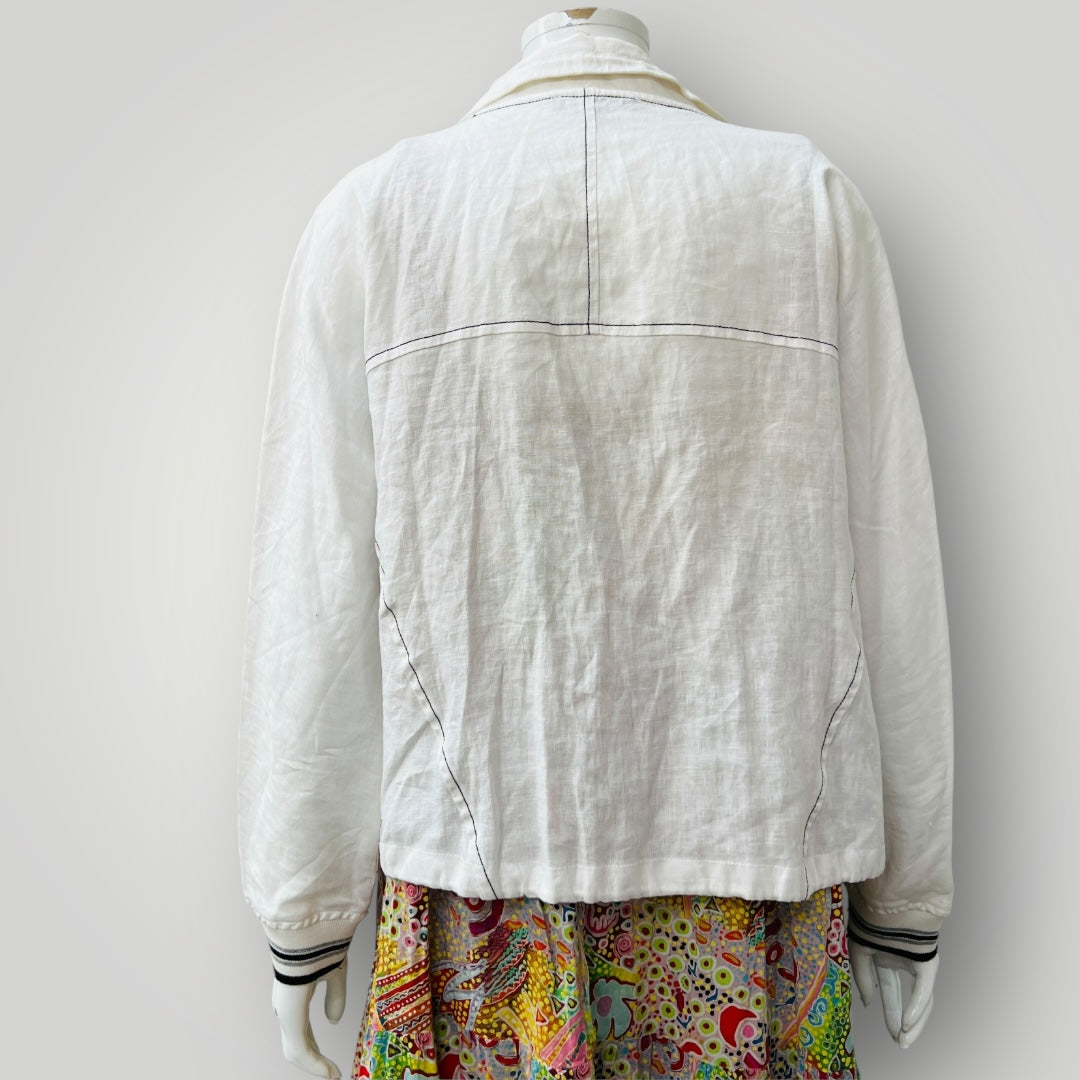 MACJAYS / white linen zip front jacket / s (3907496127812738429)