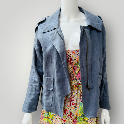 beautiful / blue linen blazer / s/m (3907496144045973017)