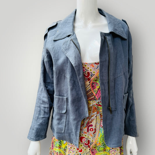 beautiful / blue linen blazer / s/m (3907496144045973017)