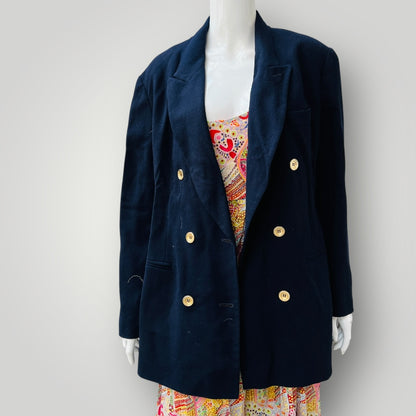 1990s vintage / SIMONA / double breasted navy wool blazer / brass buttons / 14 (3907496147771267911)