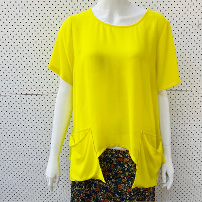 SIREN / bright yellow semi sheer shirt / 10 (3907568486856514618)