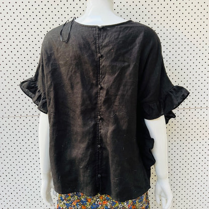 TWO BY TWO / black linen top / m (3907568552279385216)
