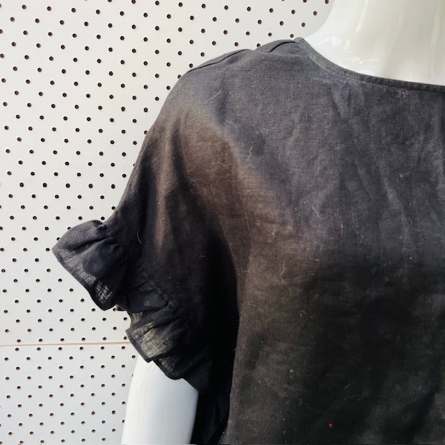 TWO BY TWO / black linen top / m (3907568554005158457)