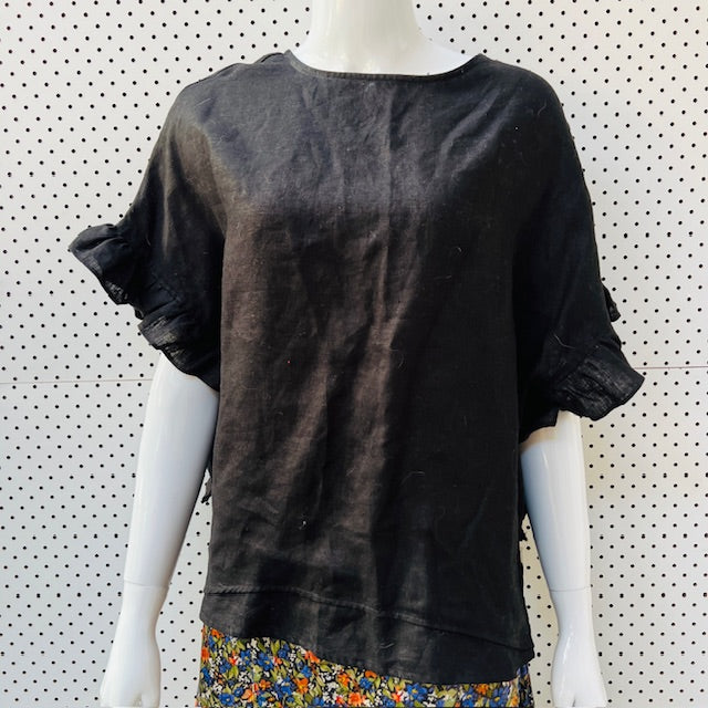 TWO BY TWO / black linen top / m (3907568555798370107)