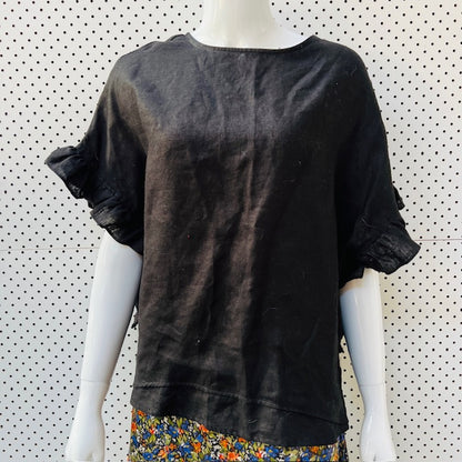 TWO BY TWO / black linen top / m (3907568555798370107)