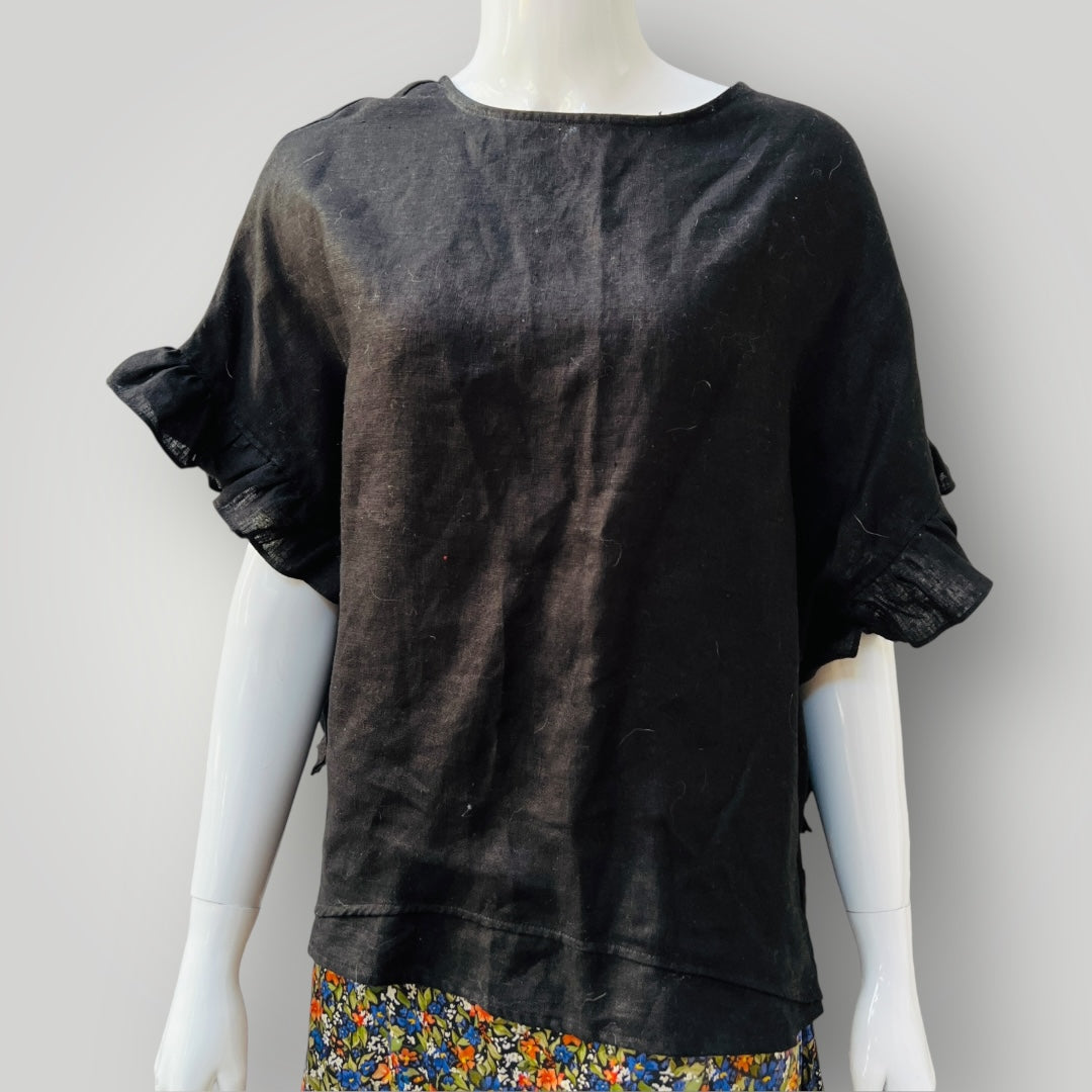 TWO BY TWO / black linen top / m (3907569708132007897)