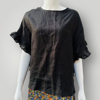TWO BY TWO / black linen top / m (3907569708132007897)