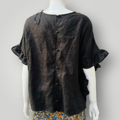 TWO BY TWO / black linen top / m (3907569709739757200)