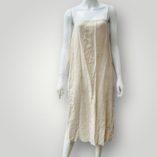 CANARY LINEN / beige slip dress / F (3907685529150029359)