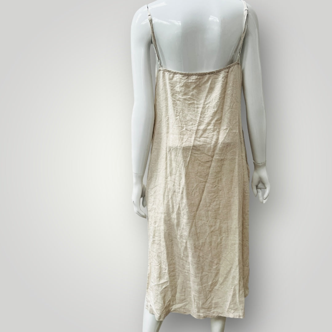 CANARY LINEN / beige slip dress / F (3907685530578278990)