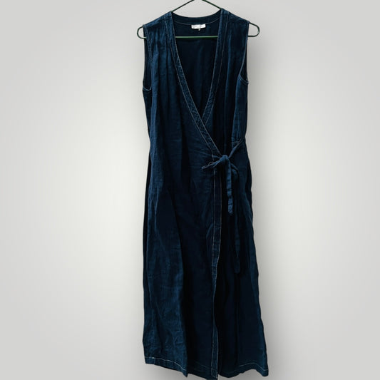 GRACE HILL / blue linen jumpsuit with wrap over front / m (3907685535163048459)