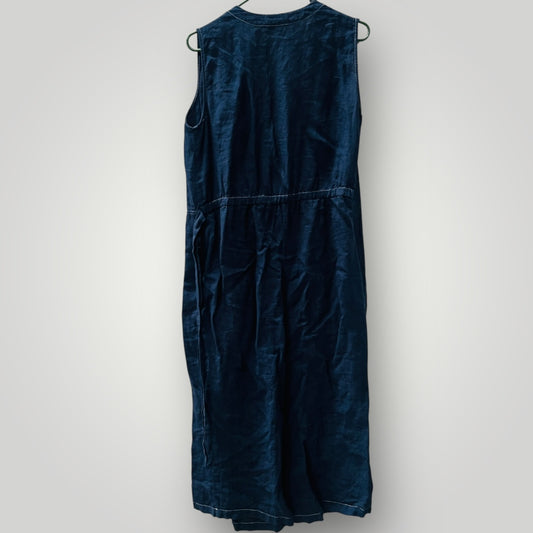 GRACE HILL / blue linen jumpsuit with wrap over front / m (3907685536609256008)