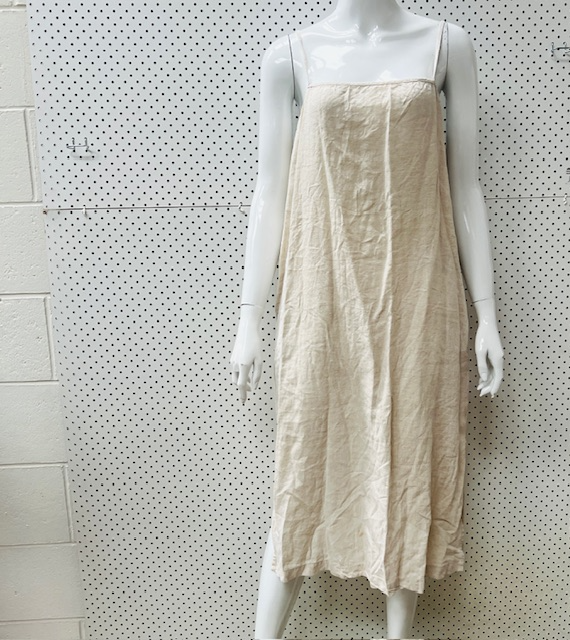 CANARY LINEN / beige slip dress / F (3907747374306474403)
