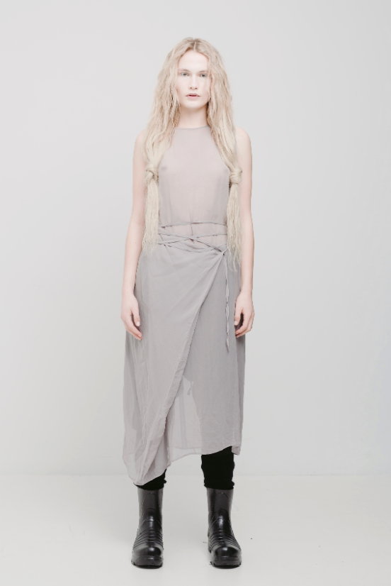 LELA JACOBS / 'idle' silk dress / m / made in nz (3909203464368344772)