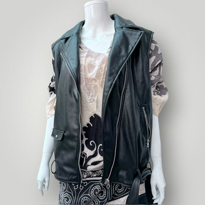 h&m / vegan leather sleeveless biker jacket / s (3909214219292046210)