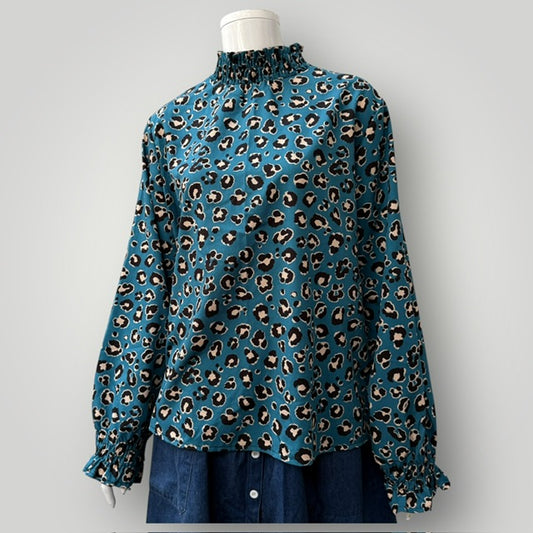 made in italy / high necked romantic leopard print blouse / 14 (3909214237753508514)