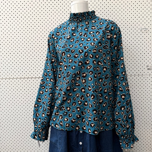 made in italy / high necked romantic leopard print blouse / 14 (3909214250014972405)