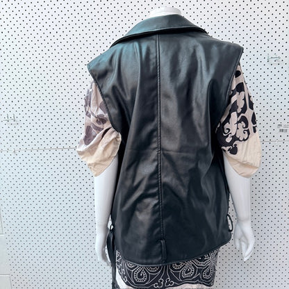 h&m / vegan leather sleeveless biker jacket / s (3909214300702727661)