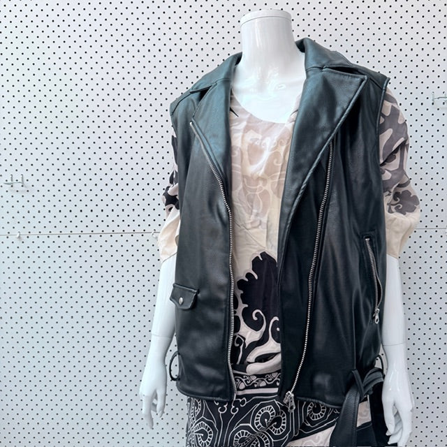 h&m / vegan leather sleeveless biker jacket / s (3909214303441118756)