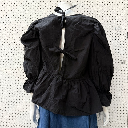 H&M DIVIDED / tie back taffeta peplum top / m (3909294066250179365)