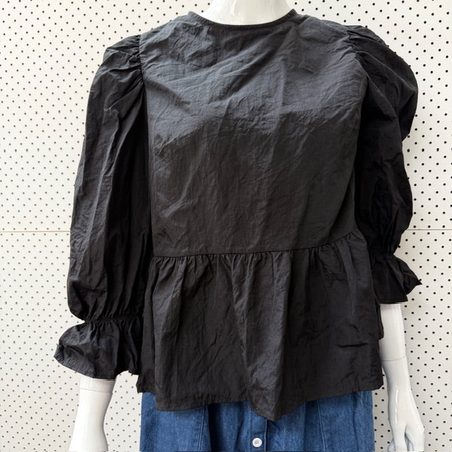 H&M DIVIDED / tie back taffeta peplum top / m (3909294070797225538)