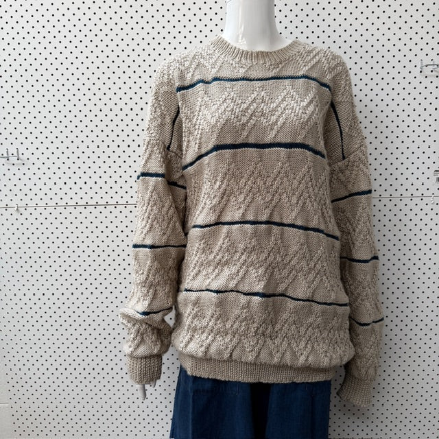 hand knitted / striped merino jumper / XL (3909294097224705523)