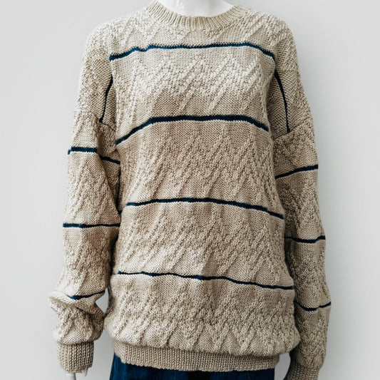 hand knitted / striped merino jumper / XL (3909314170391167972)