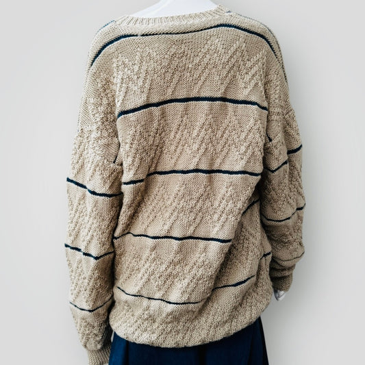 hand knitted / striped merino jumper / XL (3909314171743149449)