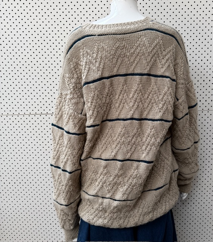hand knitted / striped merino jumper / XL (3909374730016822185)
