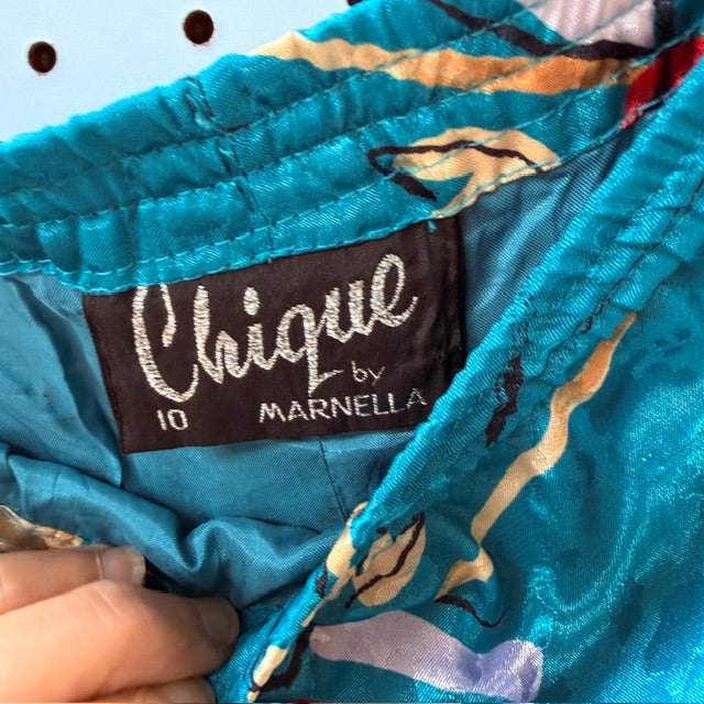 1980s vintage / CHIQUE BY MARNELLA / patterned skirt / m (3909391274550565288)