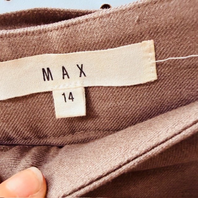 MAX / wide legged pleat front pants / brown / 14 (3909391436558434059)