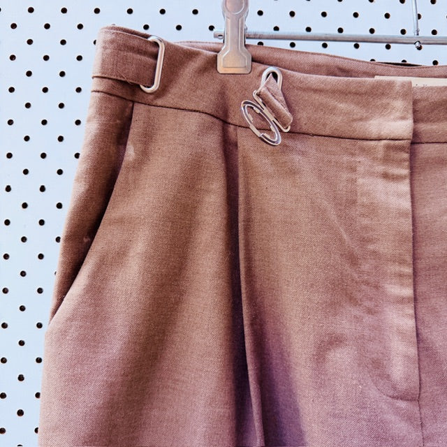 MAX / wide legged pleat front pants / brown / 14 (3909391438323094490)