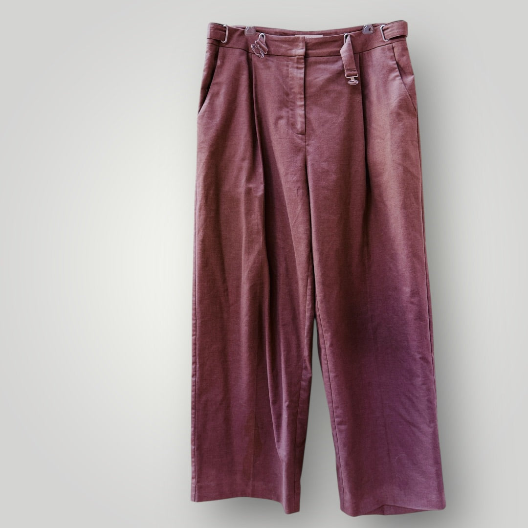 MAX / wide legged pleat front pants / brown / 14 (3909392348712420694)