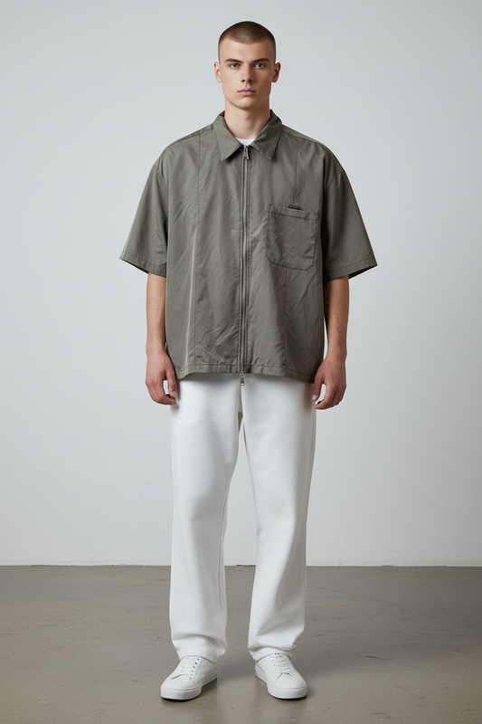 SUMWON / green zip front shirt / L (3909393079279771471)