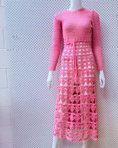 1970s vintage / handmade crochet dress / s (3909470176750543154)