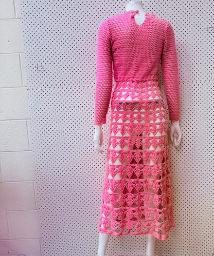 1970s vintage / handmade crochet dress / s (3909470189820872138)