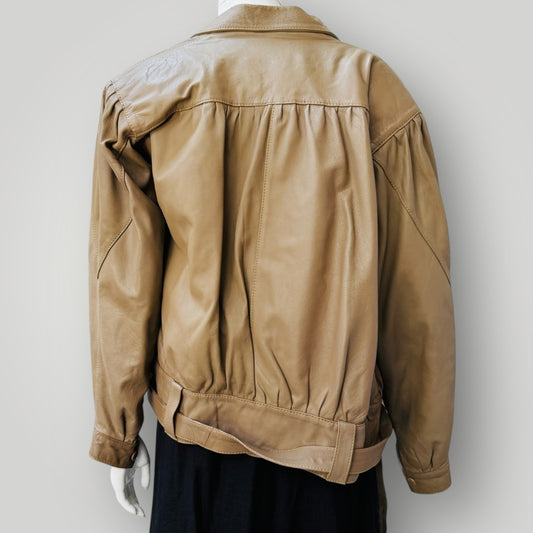 1990s vintage / brown leather jacket / m/l (3910510465621821035)