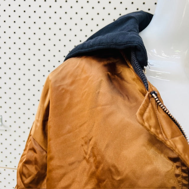 FIVE PLUS / gold satin flight bomber jacket with detatchable hood / s (3910606668663951791)