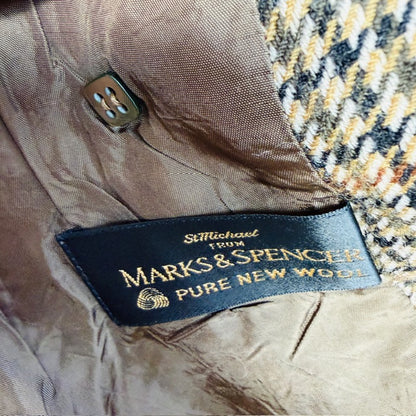 vintage / MARKS + SPENCER / pure wool houndstooth double breasted blazer / s (3911288236627845109)